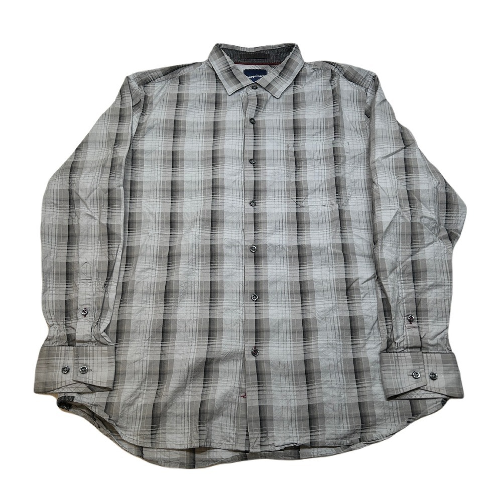 Tommy Bahama‎ Cotton Silk Shirt Mens Large Blue Plaid Long Sleeve